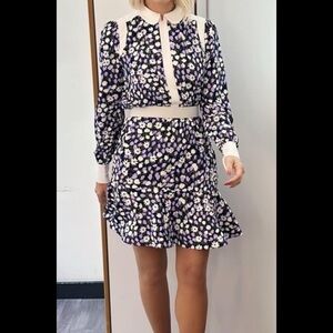 ME + EM Natural Spring Garden Print Fit & Flare Dress Purple Sz 4